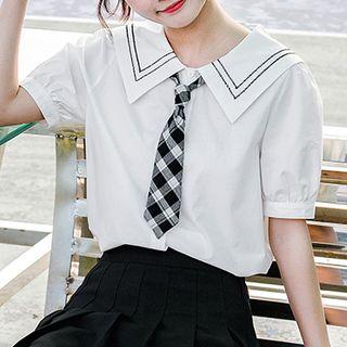 Sailor-collar Short-sleeve Blouse With Tie