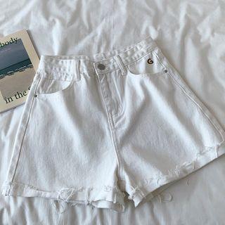 Letter Embroidery Denim Shorts
