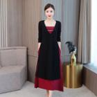 Side Slit Long-sleeve Midi A-line Dress