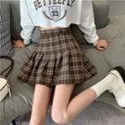 Plaid Pleated Mini A-line Skirt / Plain Pleated Mini A-line Skirt