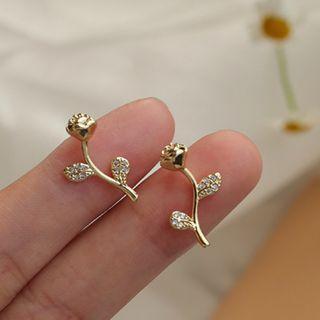 Rhinestone Rose Earring 1 Pair - Silver Stud - Gold - One Size