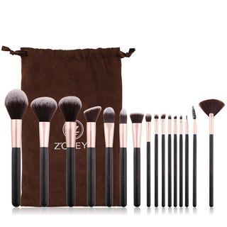 Set Of 16: Makeup Brush Set Of 16 - Coffee & Black - One Size