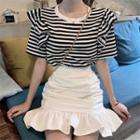 Striped Ruffled Short-sleeve T-shirt
