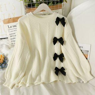 Ribbon-accent Cable-knit Sweater