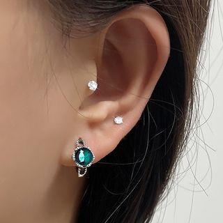 Rhinestone Hoop Earring 1 Pc - Green - One Size