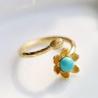 925 Sterling Silver Turquoise Flower Open Ring As Shown In Figure - One Size