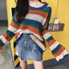 Striped Long Sleeve Knit Top As Shown In Figure - One Size