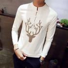 Print Long-sleeve Stand-collar Top