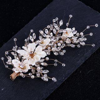 Rhinestone Flower Hair Clip Gold - One Size