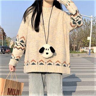 Round Neck Sweater Beige - One Size