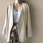 Collarless Double-breasted Linen Blazer