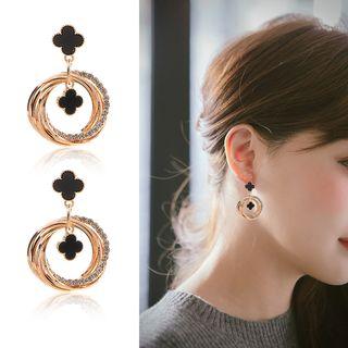 Four Leaf Clover Rhinestone Circle Drop Earring