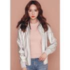 Peter Pan-collar Faux-leather Flight Jacket