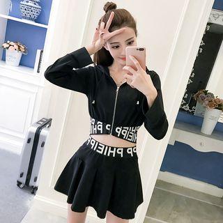 Set: Lettering Jacket + High-waist A-line Skirt