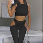 Set: Cut-out Crop Tank Top + High-waist Pants