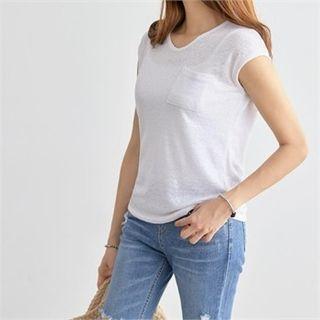 Cap-sleeve Linen Blend T-shirt
