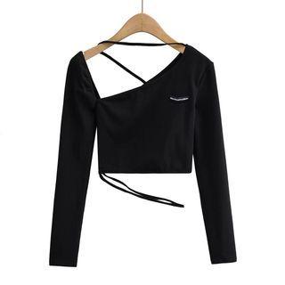 Long-sleeve Strappy Applique T-shirt