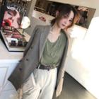 Long-sleeve T-shirt/ Set: Plaid Blazer + Mini A-line Skirt