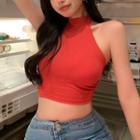 Sleeveless Halter Open-back Top Red - One Size