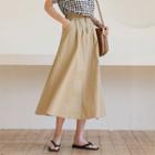 Band-waist Pintuck-trim A-line Skirt