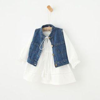 Set: Long-sleeve Dress + Denim Vest