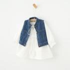 Set: Long-sleeve Dress + Denim Vest