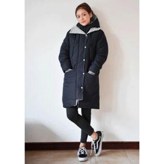 Layered-front Hooded Padding Coat