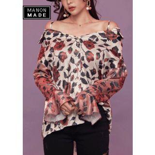 Off-shoulder Rosette Satin Blouse