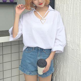 Triangle Detail 3/4-sleeve Blouse
