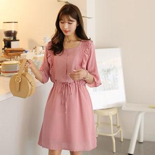 Frilled-detail Drawstring-waist Dress