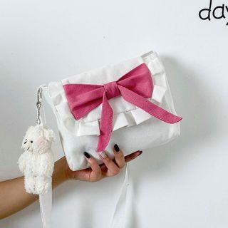 Bow Frill Trim Canvas Crossbody Bag