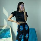 Stitched Illustrated Cropped T-shirt
