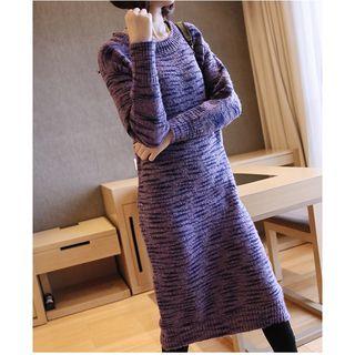 Long-sleeve Melange Knit Midi Dress