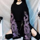 Dragon Embroidered Cropped T-shirt Black - One Size