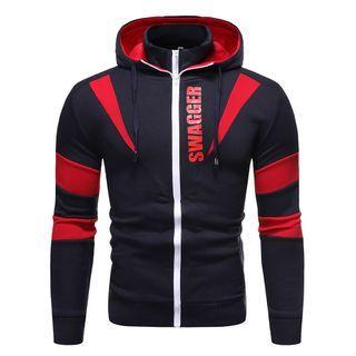 Paneled Lettering Hooded Jacket
