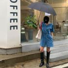 V-neck Button-up Denim Playsuit