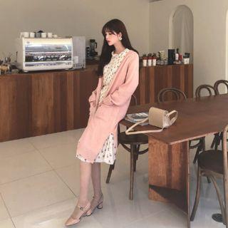 Tie-waist Floral Midi Chiffon Dress