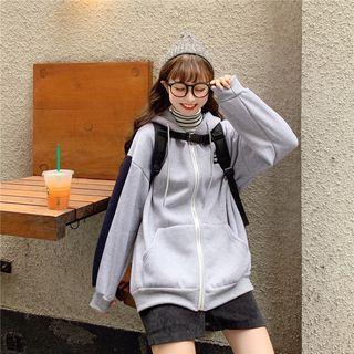 Paneled Zip Hoodie Gray - One Size