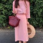 Lace Up 3/4-sleeve Midi A-line Dress