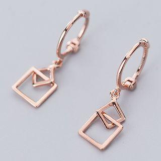 925 Sterling Silver Hollow Square Drop Earring