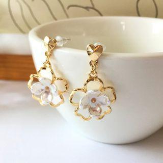 Flower Drop Earring 1 Pair - S925 Silver - White - One Size