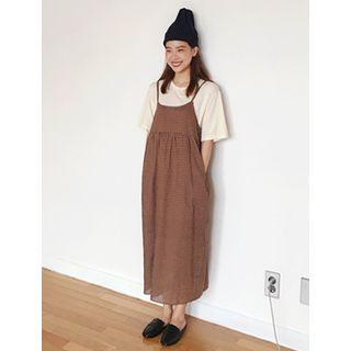 Spaghetti-strap Plaid Maxi Empire Dress