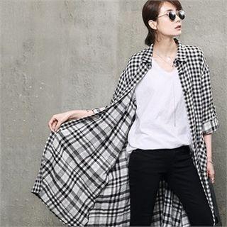 Roll-up Sleeve Check Shirtdress