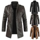 Faux-leather Fleece-lined Trench Coat