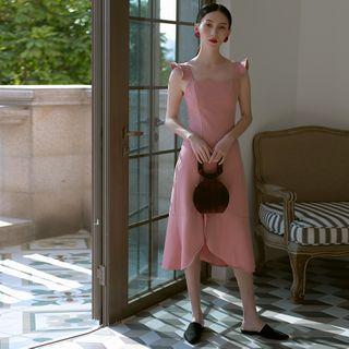Spaghetti Strap Slit Midi A-line Dress