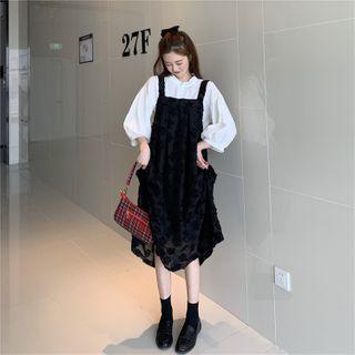 Short-sleeve Plain Top / A-line Pinafore Dress