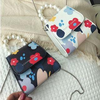 Imitation Pearls Flower Print Cross Bag