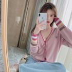 Long-sleeve Embroidered Color Block Cardigan