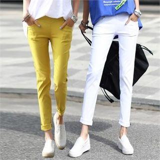 Band-waist Lightweight Slim-fit Pants