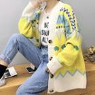 Long-sleeve Loose-fit Print Cardigan